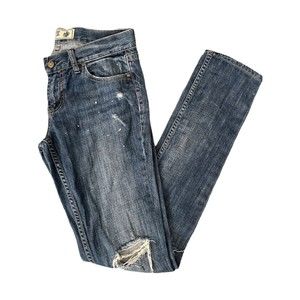 VS Pink Jeans Womens Low Rise Bootcut Flare Paint Slatter Distressed Denim 6x35